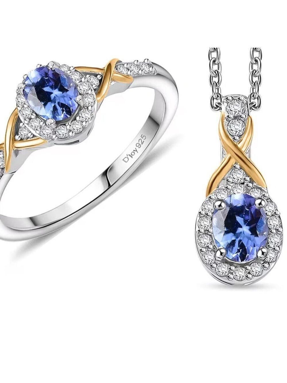 Luxury Tanzanite & White Zircon Jewelry Set • Sterling Silver • Ring Size 8 NWT